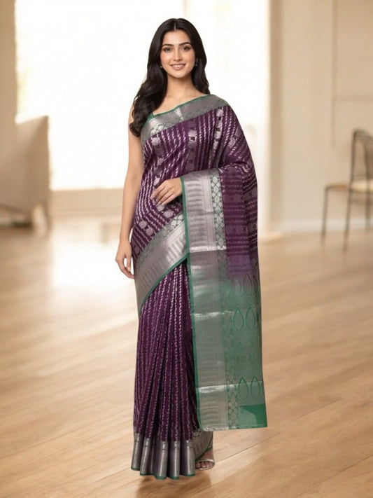 Purple and Green Colour Soft Pattu Saree