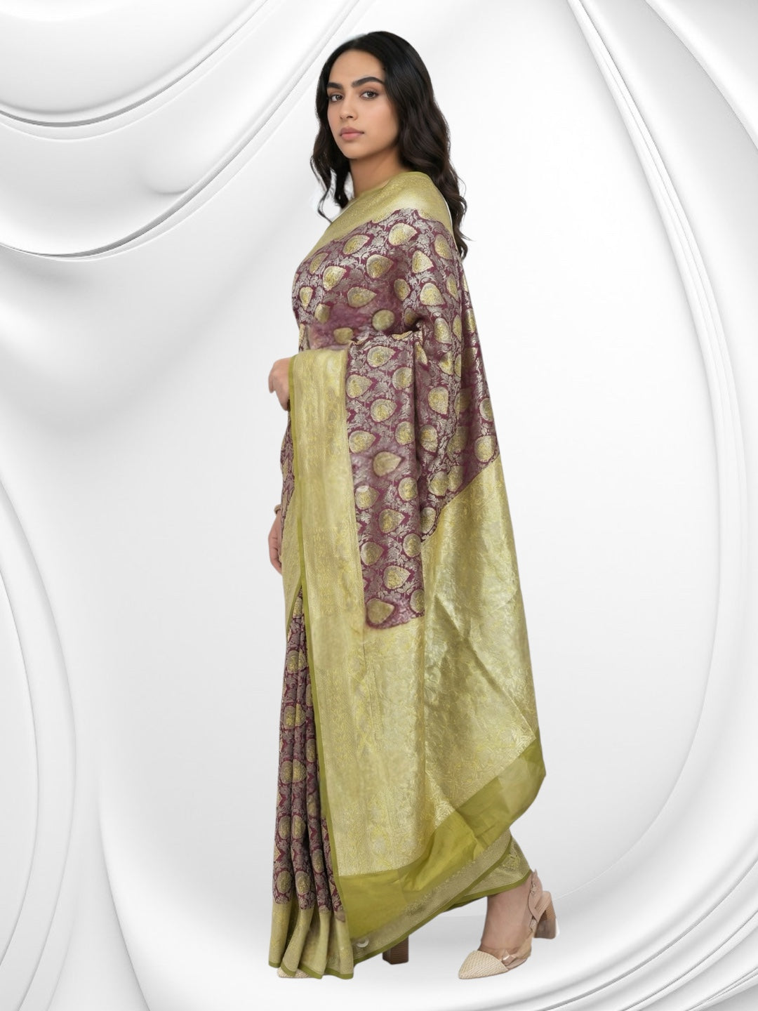Maroon and Lime Yellow Banarasi Fancy Saree