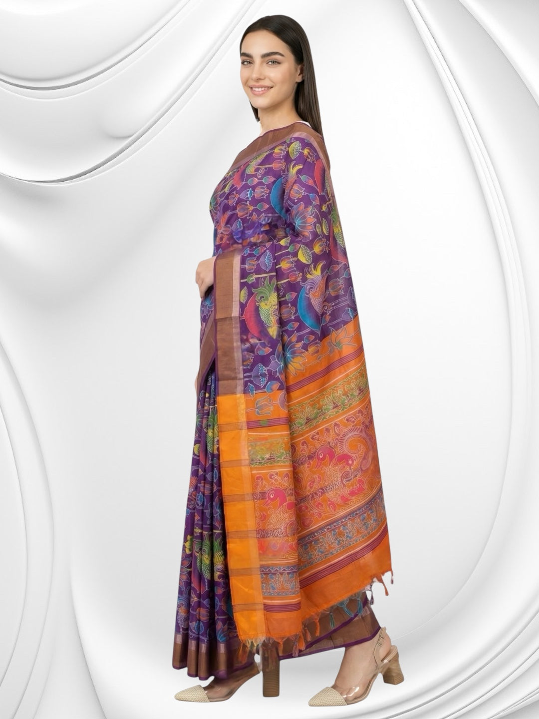Violet Colour Kalamkari Print Soft Art Silk Saree
