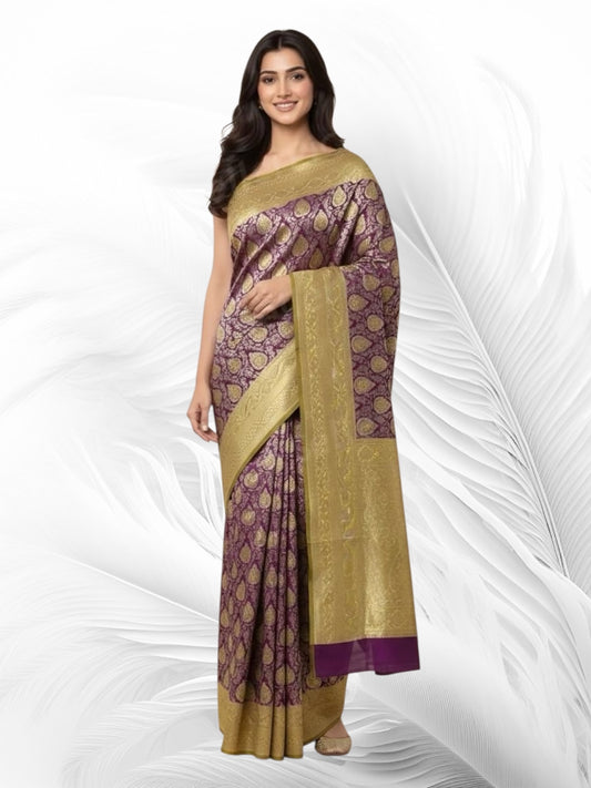 Maroon and Lime Yellow Banarasi Fancy Saree