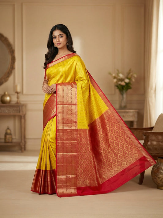 Yellow and Red Colour Soft Pattu Saree