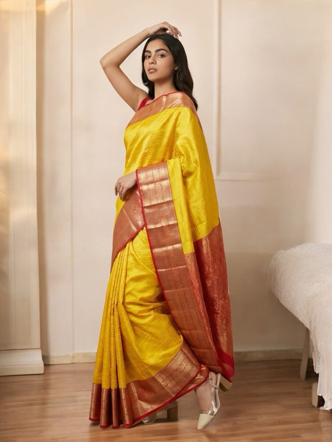 Yellow and Red Colour Soft Pattu Saree