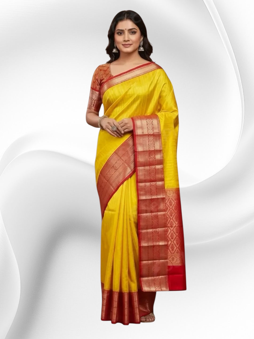 Yellow and Red Colour Soft Pattu Saree