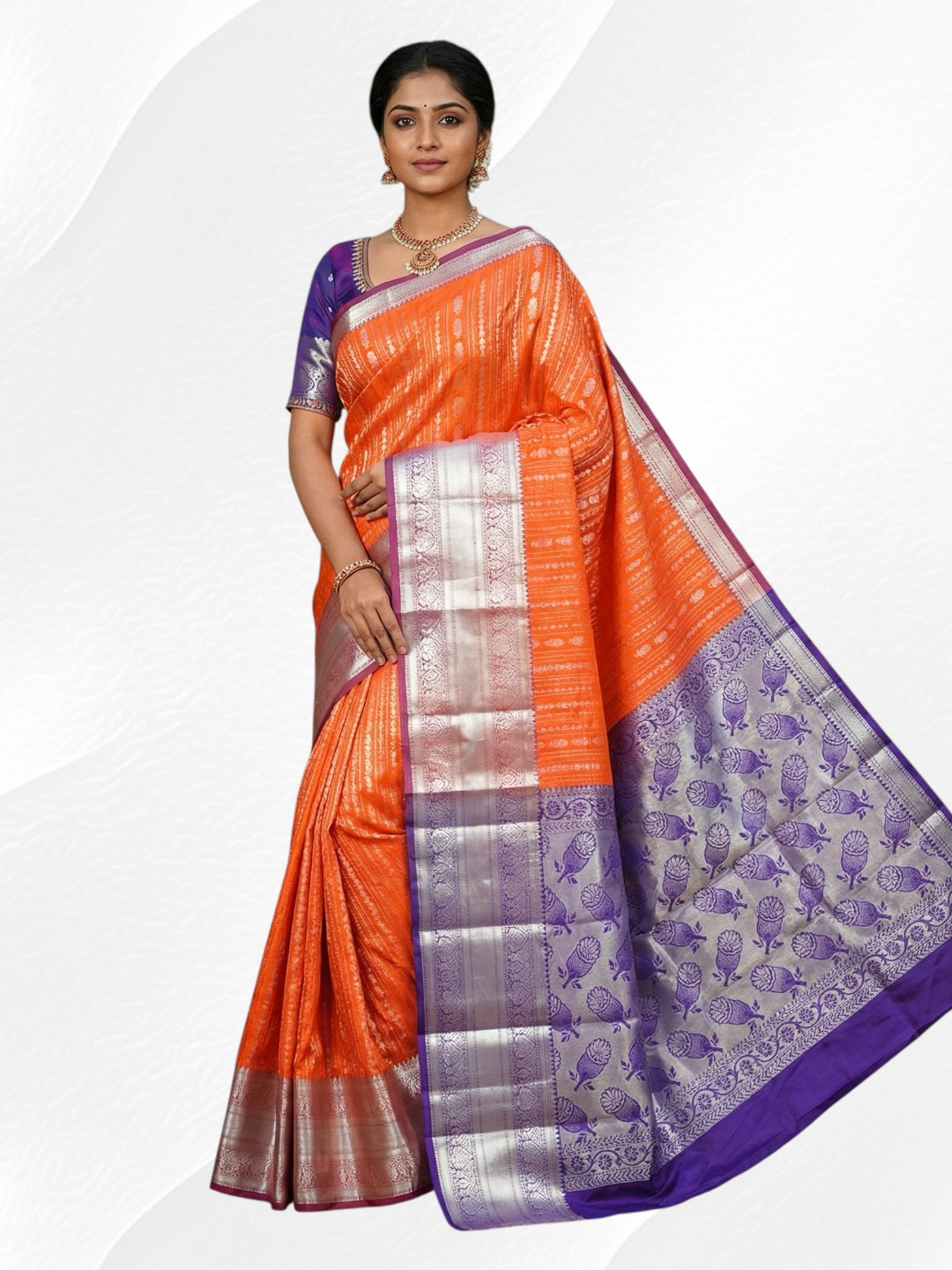 Orange and Blue Colour Soft Pattu Saree