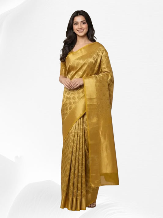 Yellow Colour Banarasi Tissue Saree