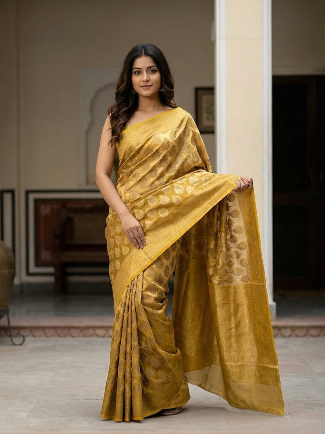 Yellow Colour Banarasi Tissue Saree