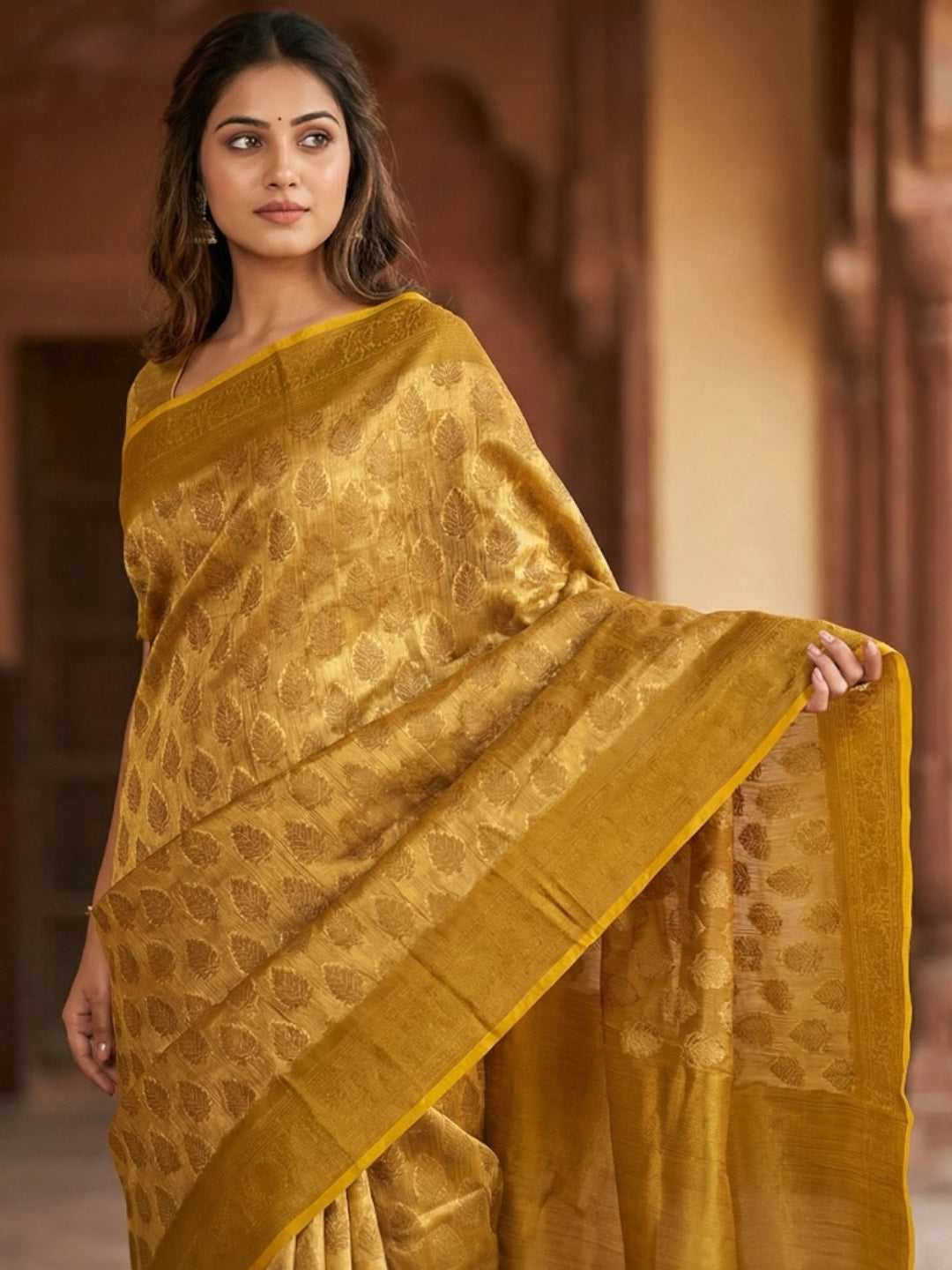 Yellow Colour Banarasi Tissue Saree