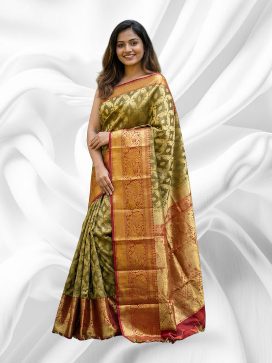 Light Brownish Yellow Colour Banarasi Soft Pattu Saree