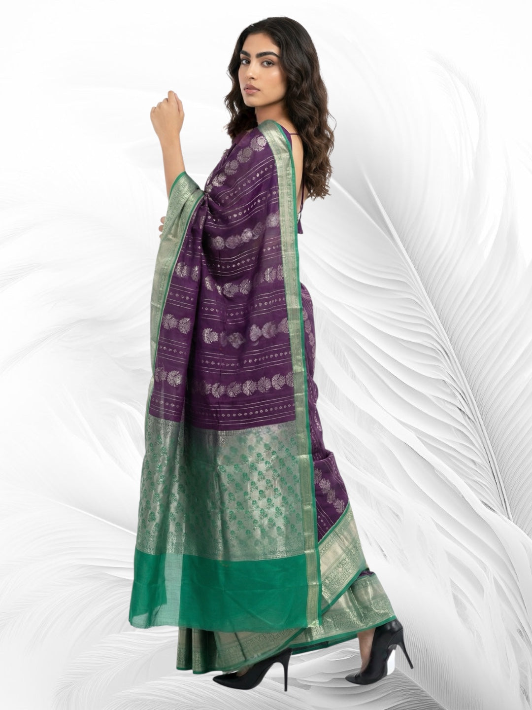 Purple and Green Colour Soft Pattu Saree