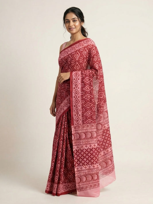 Stylish Marron saree in pure cotton fabric