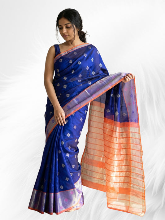 Venkatagiri Deep Violet & Orange Cotton Pattu Saree