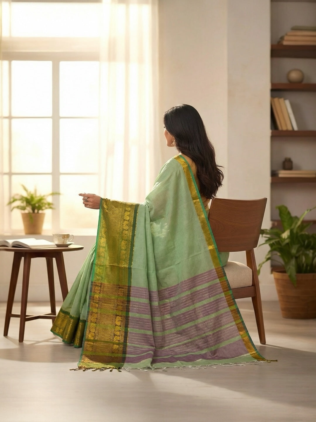 Tea Green Colour Handloom Cotton Saree