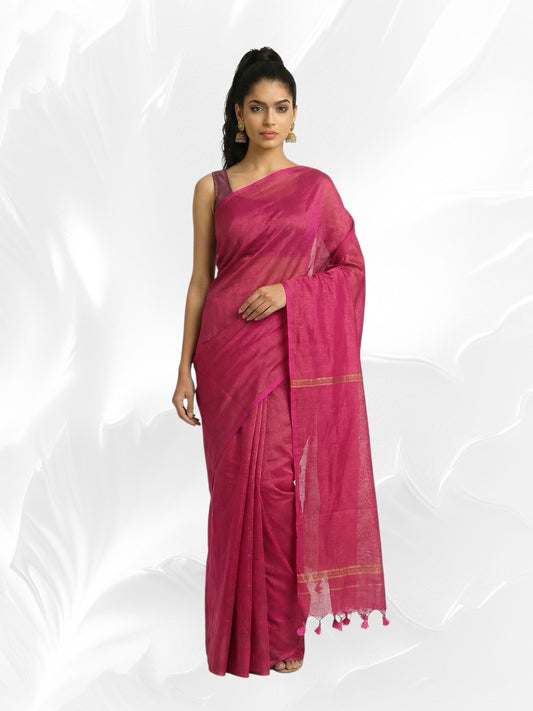 Pink Colour Khadi Cotton Saree