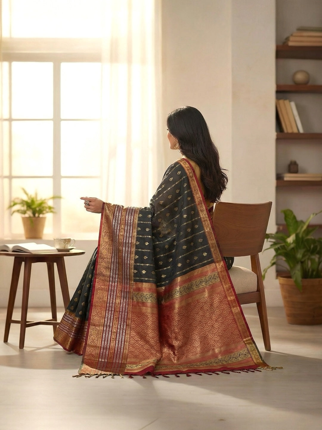 Grey and Maroon Colour Soft Pattu Saree
