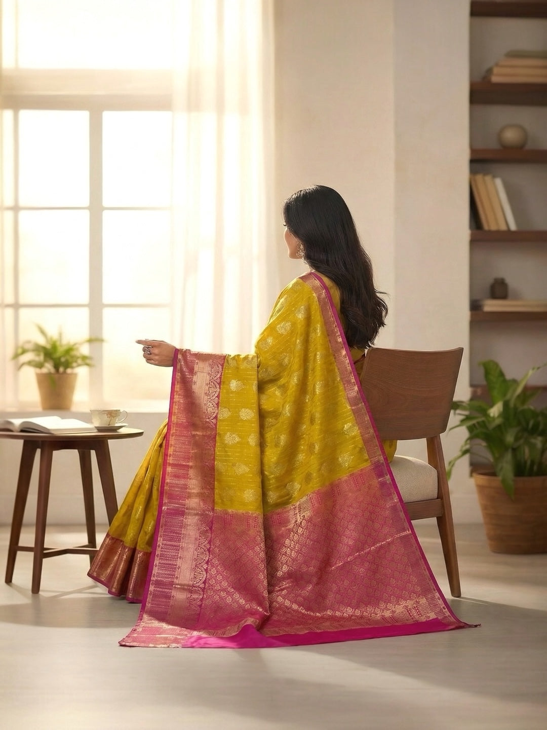 Mustard Yellow and Pink Colour Banarasi Soft Pattu Saree