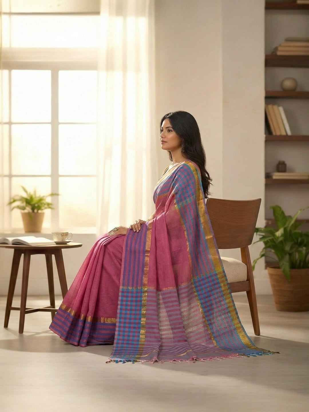 Pink Colour Handloom Cotton Saree