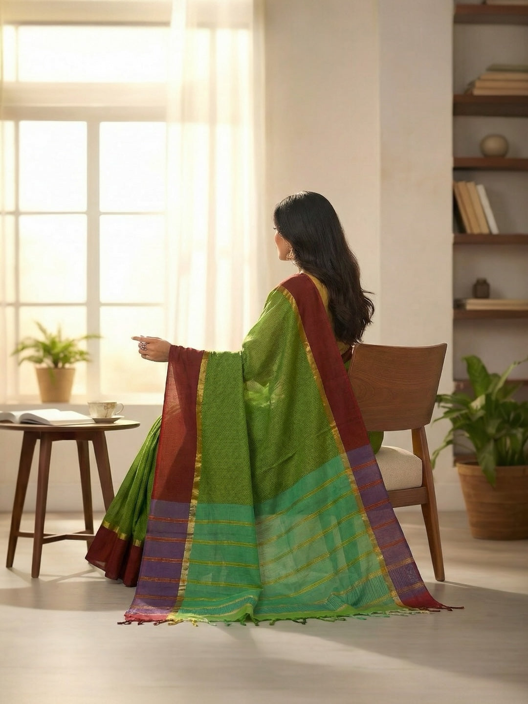 Green and Red Colour Handloom Cotton Saree