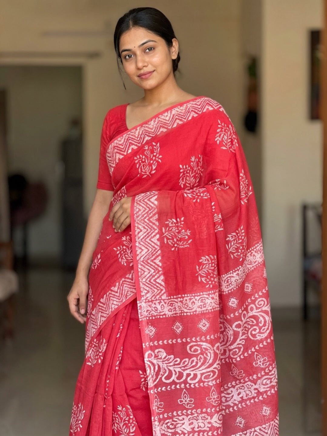 Bright Pink Colour Cotton Saree