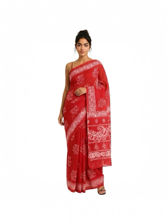 Bright Pink Colour Cotton Saree