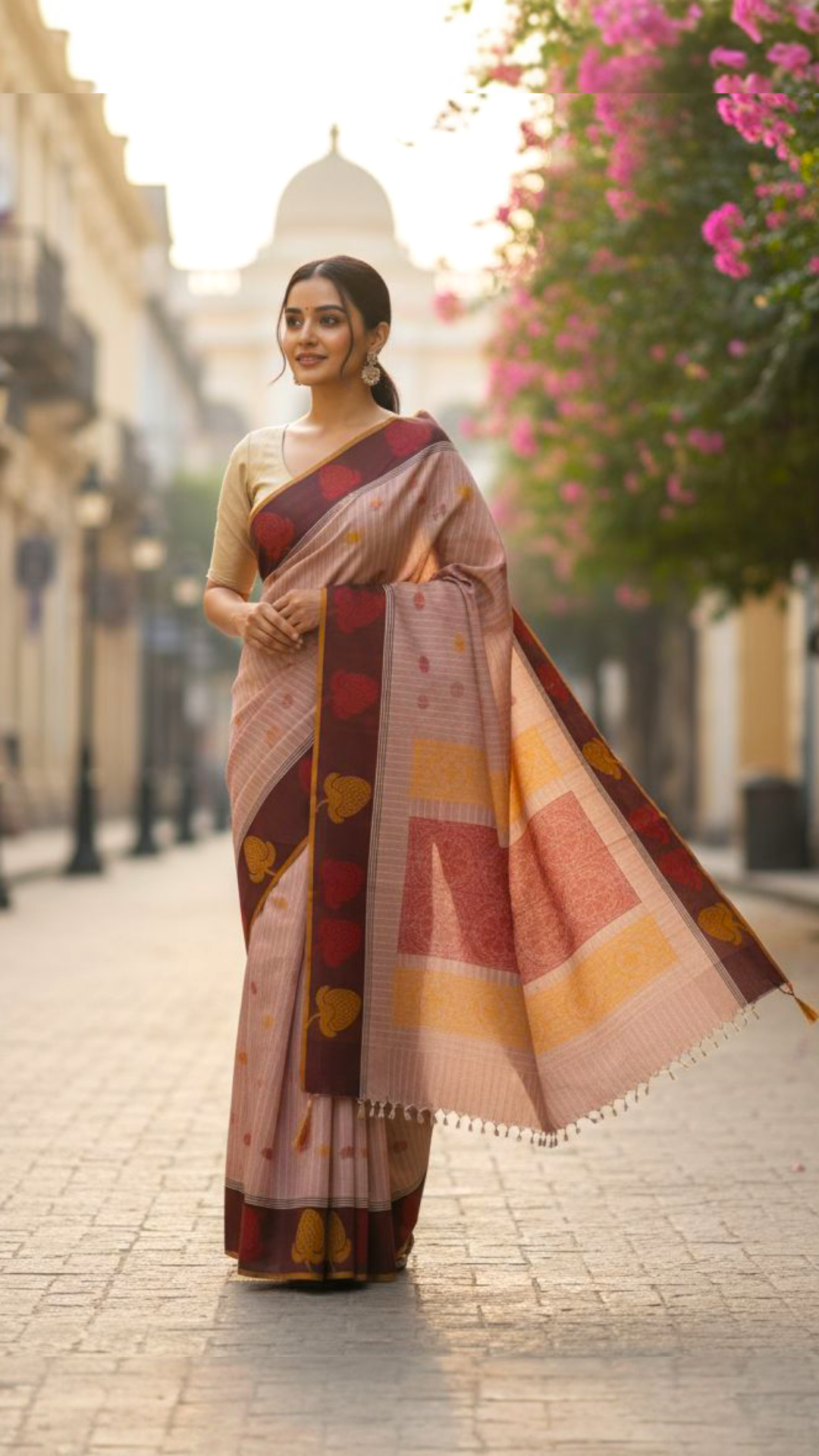 Simple Pink Colour Handloom Cotton Saree