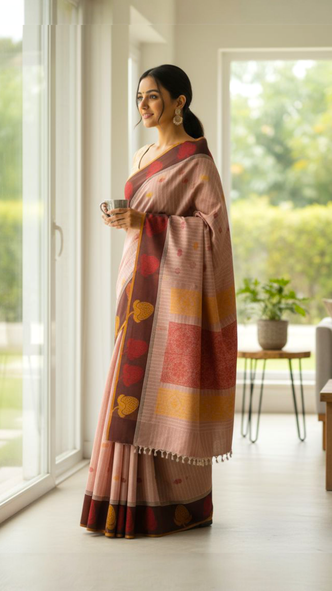 Simple Pink Colour Handloom Cotton Saree