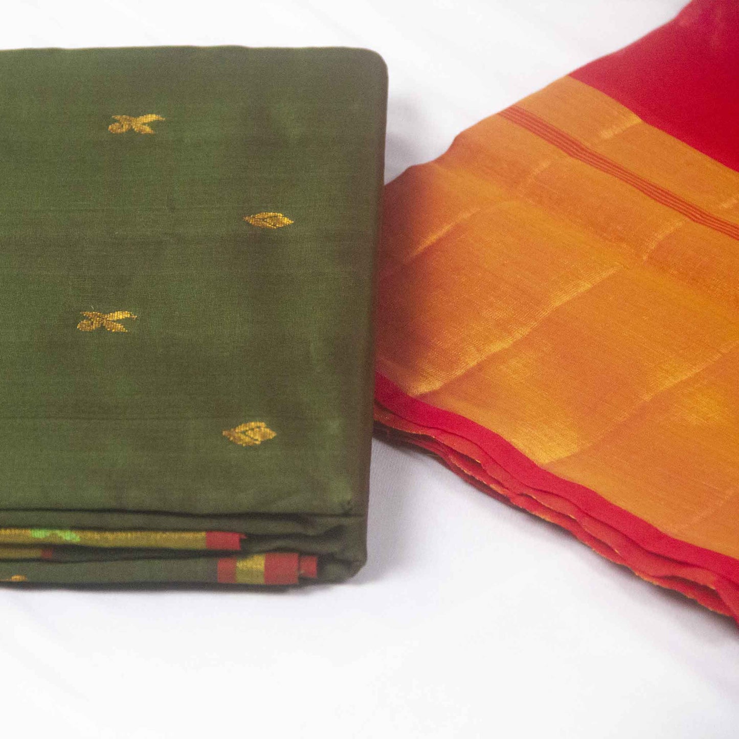 Venkatagiri Bottle Green & Red Cotton Pattu Saree