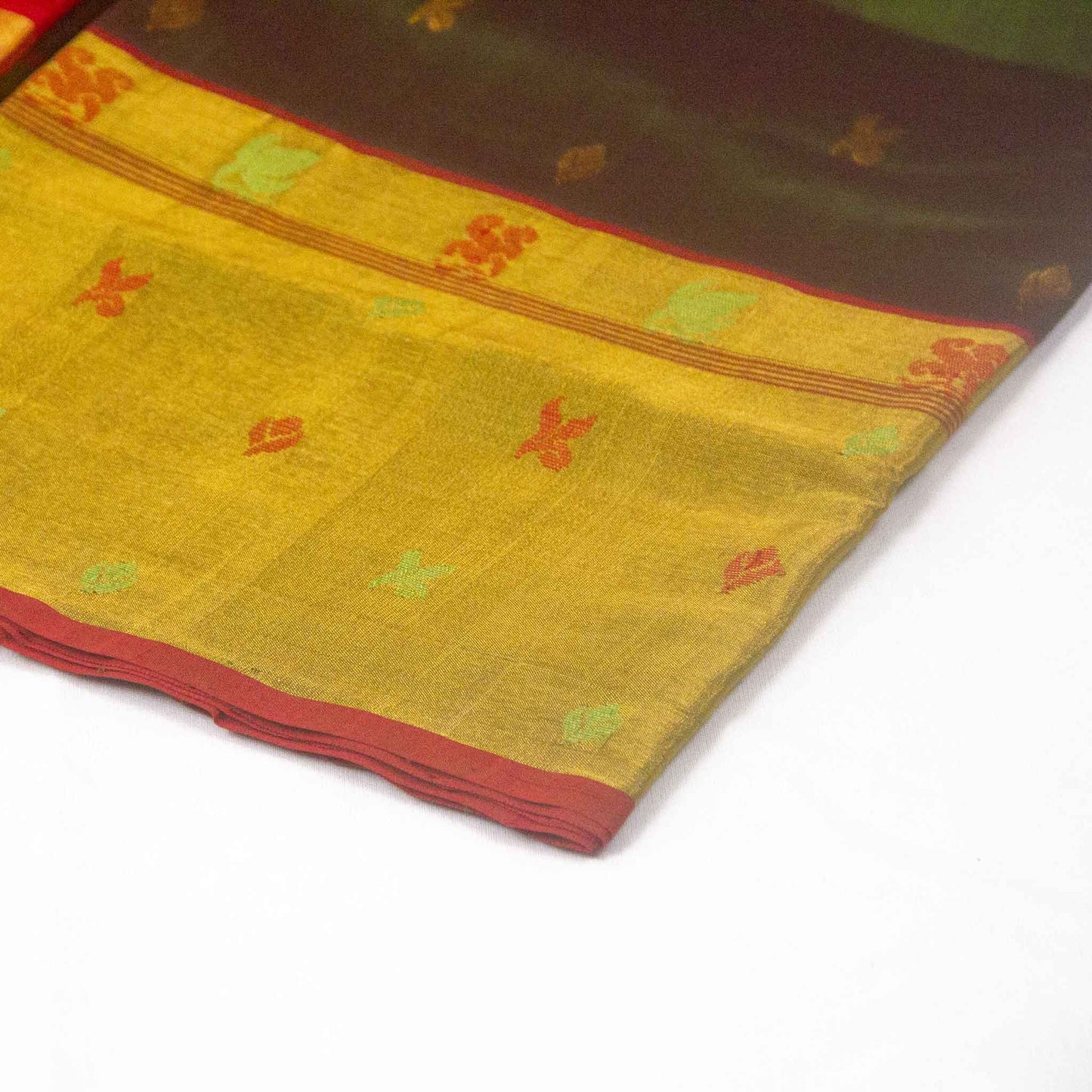 Venkatagiri Bottle Green & Red Cotton Pattu Saree