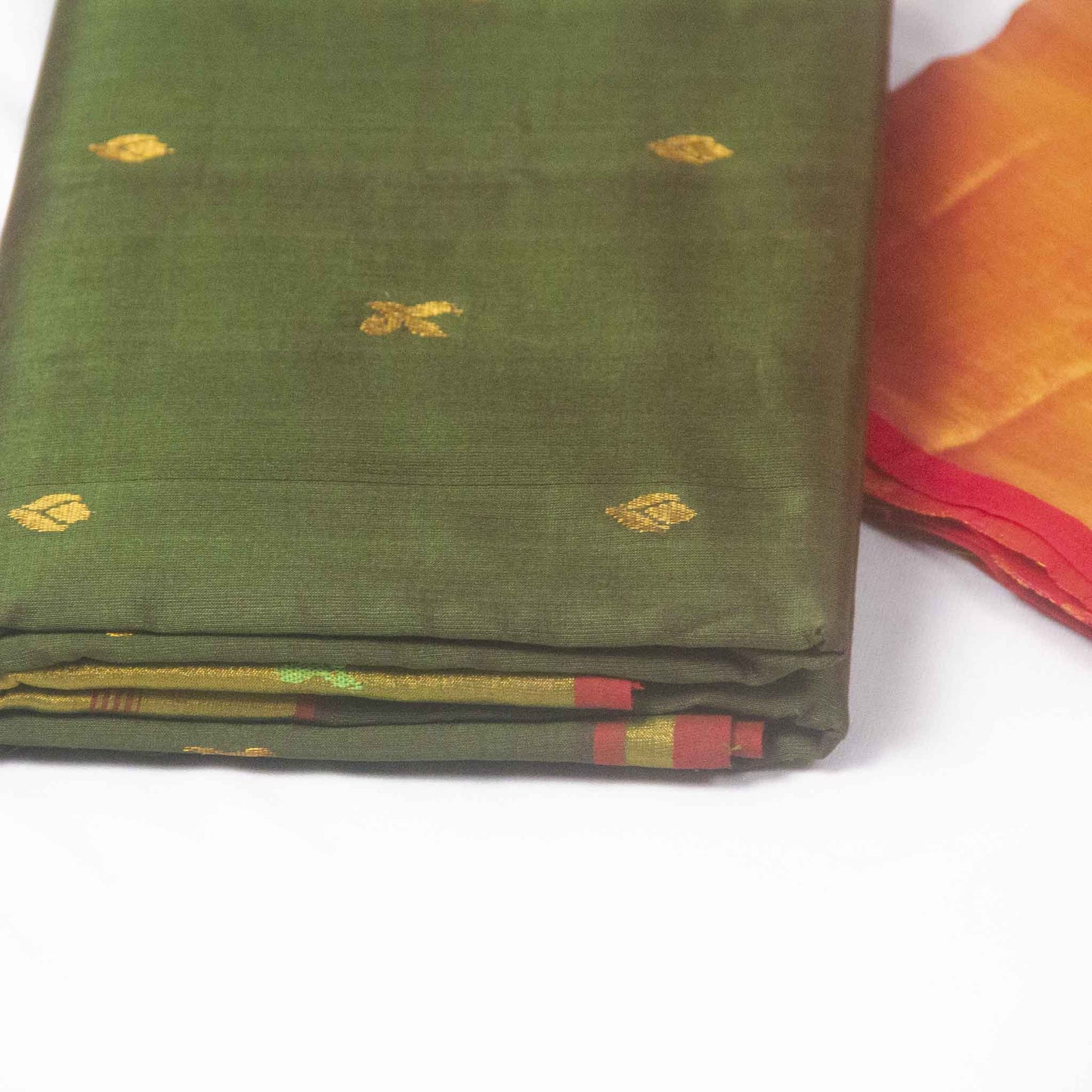 Venkatagiri Bottle Green & Red Cotton Pattu Saree