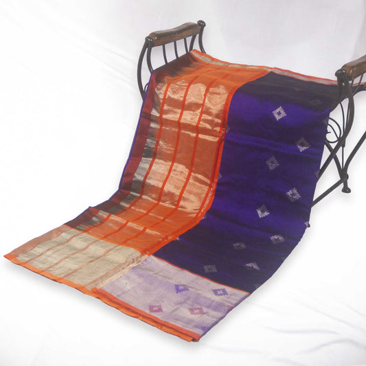 Venkatagiri Deep Violet & Orange Cotton Pattu Saree