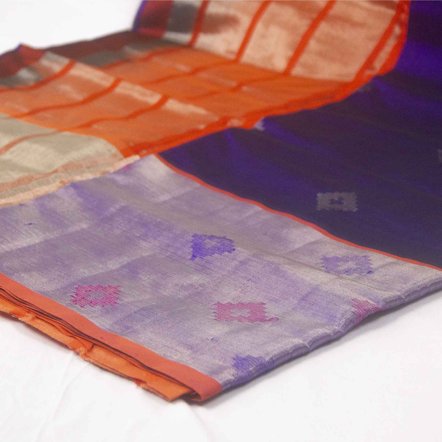 Venkatagiri Deep Violet & Orange Cotton Pattu Saree