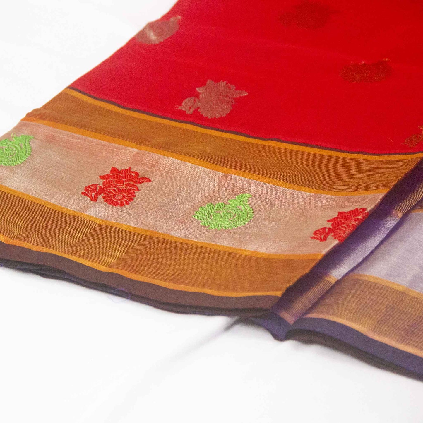 Venkatagiri Grandeur Red & Deep Violet Cotton Pattu Saree