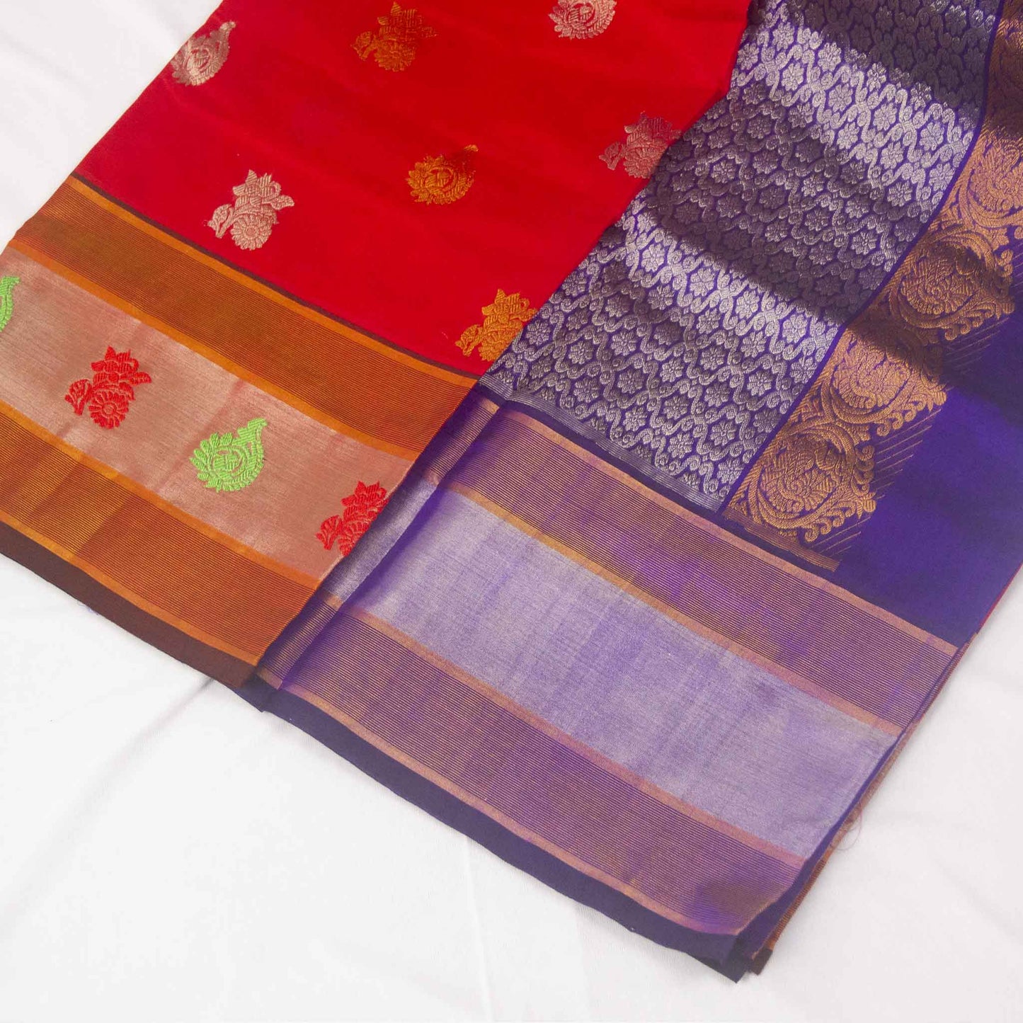 Venkatagiri Grandeur Red & Deep Violet Cotton Pattu Saree