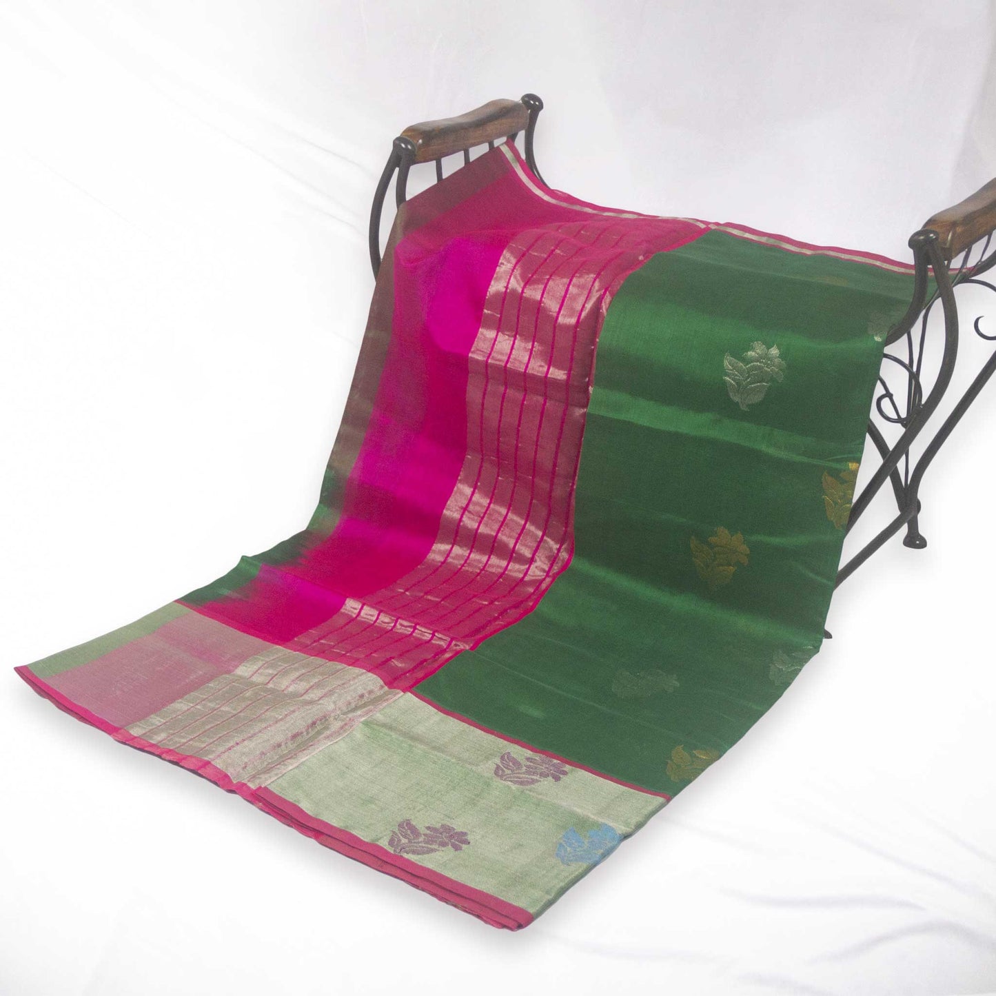 Venkatagiri Green & Pink Cotton Pattu Saree