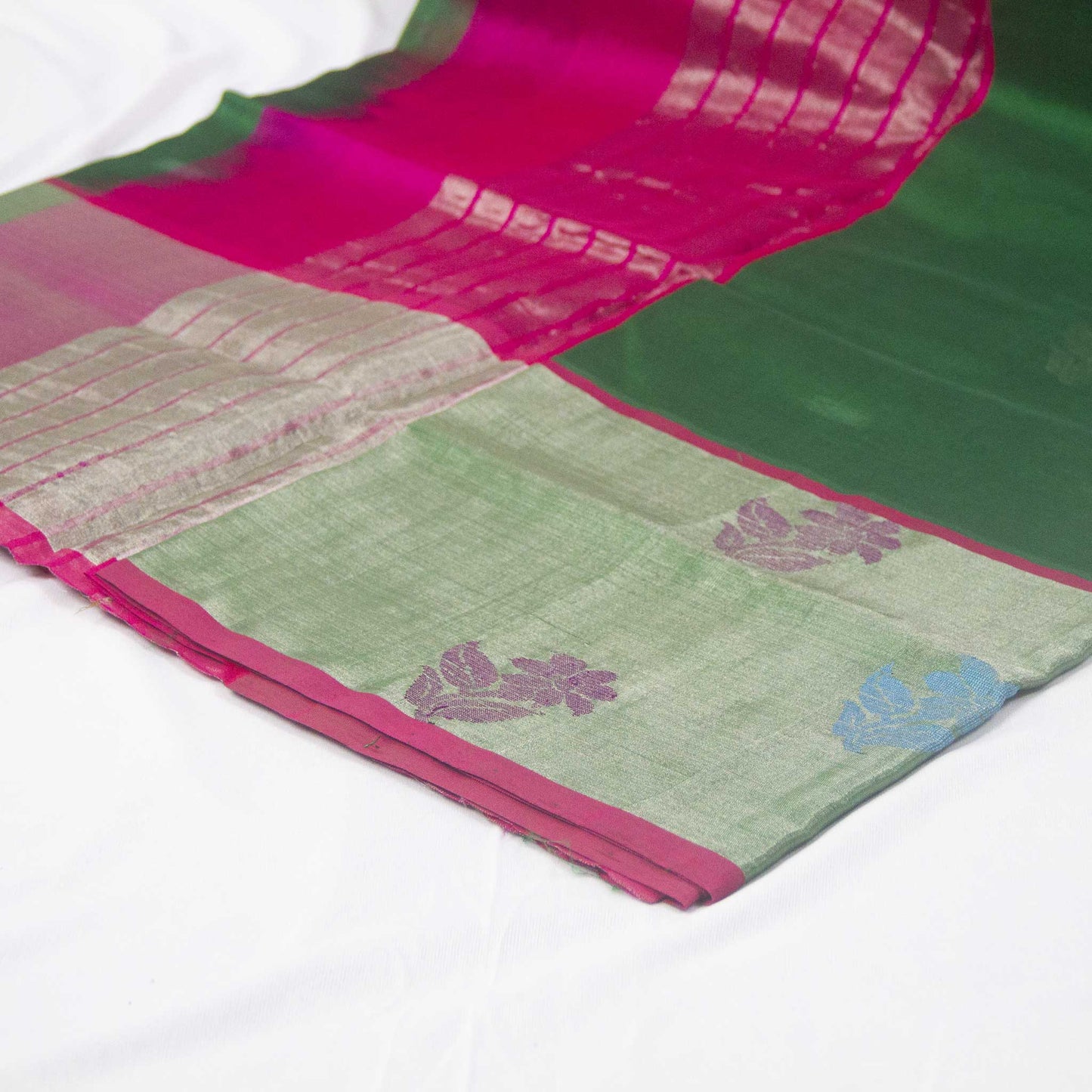 Venkatagiri Green & Pink Cotton Pattu Saree