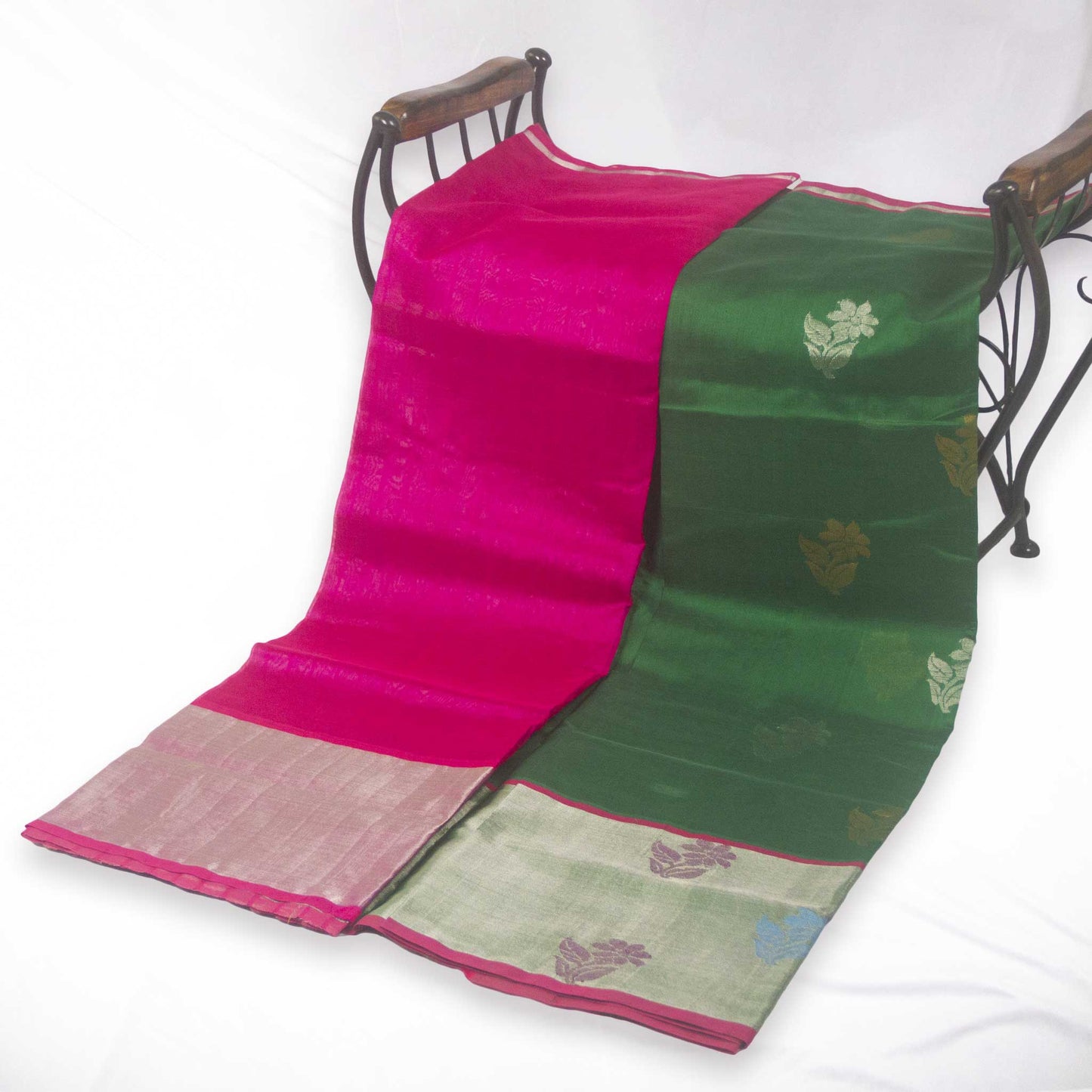 Venkatagiri Green & Pink Cotton Pattu Saree