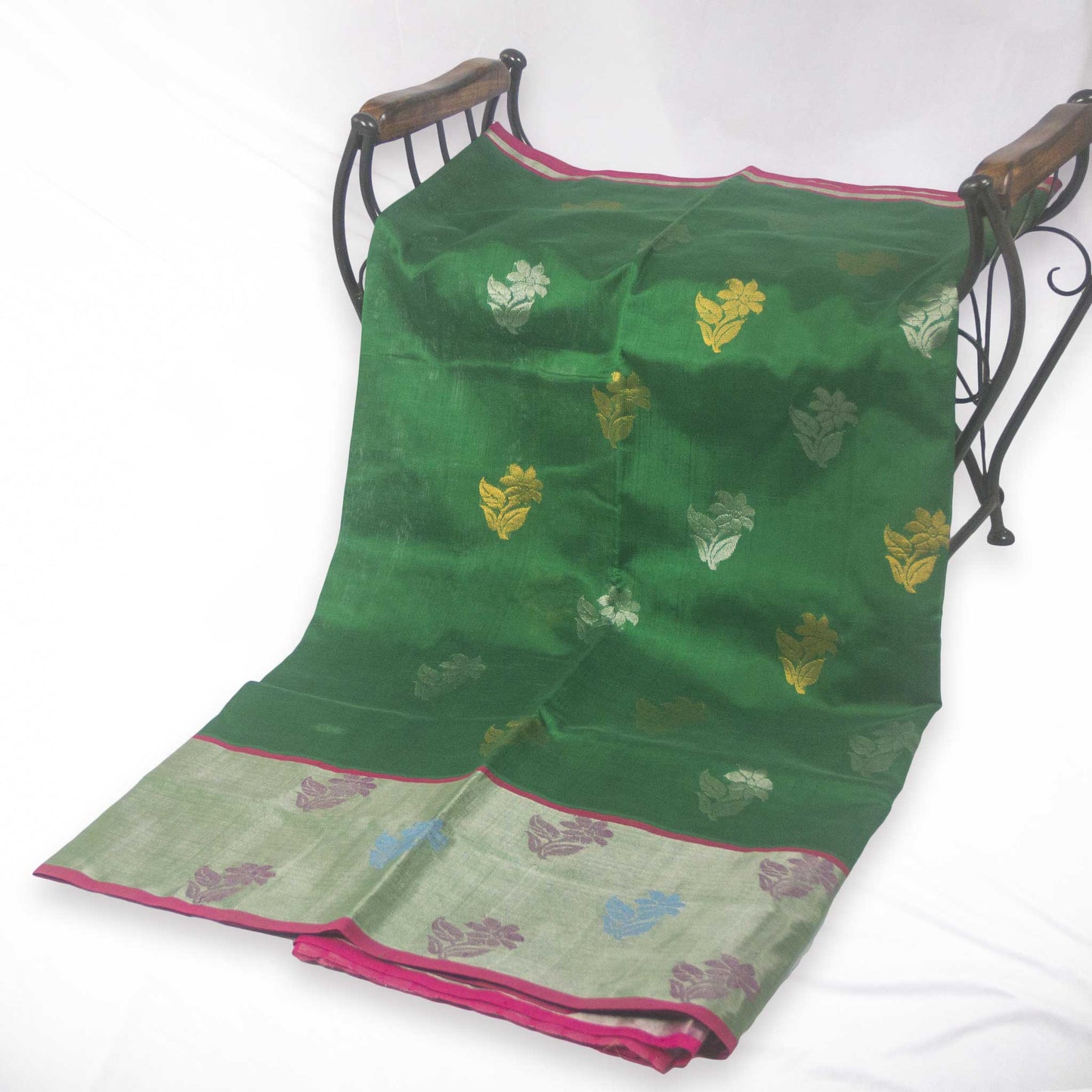 Venkatagiri Green & Pink Cotton Pattu Saree