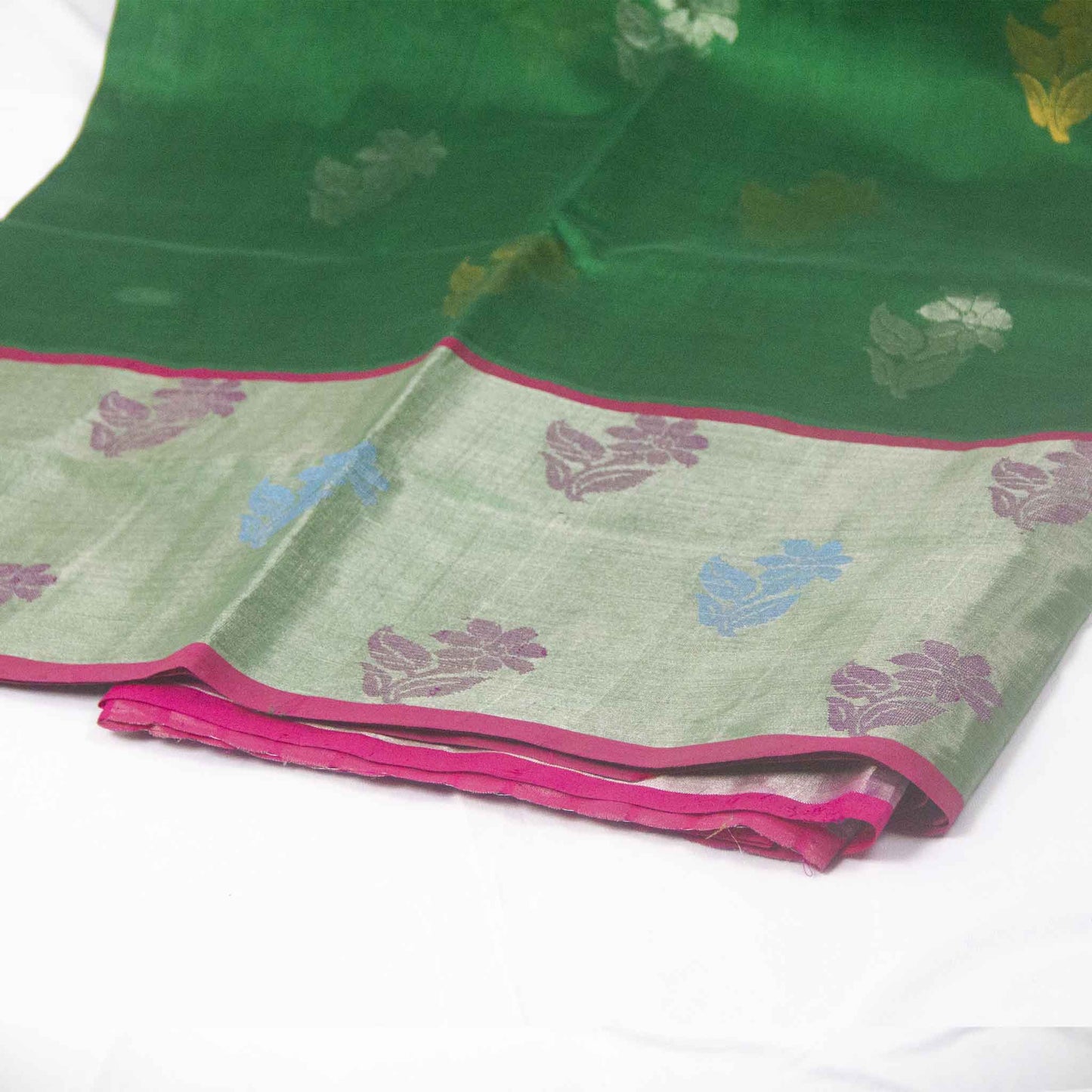 Venkatagiri Green & Pink Cotton Pattu Saree