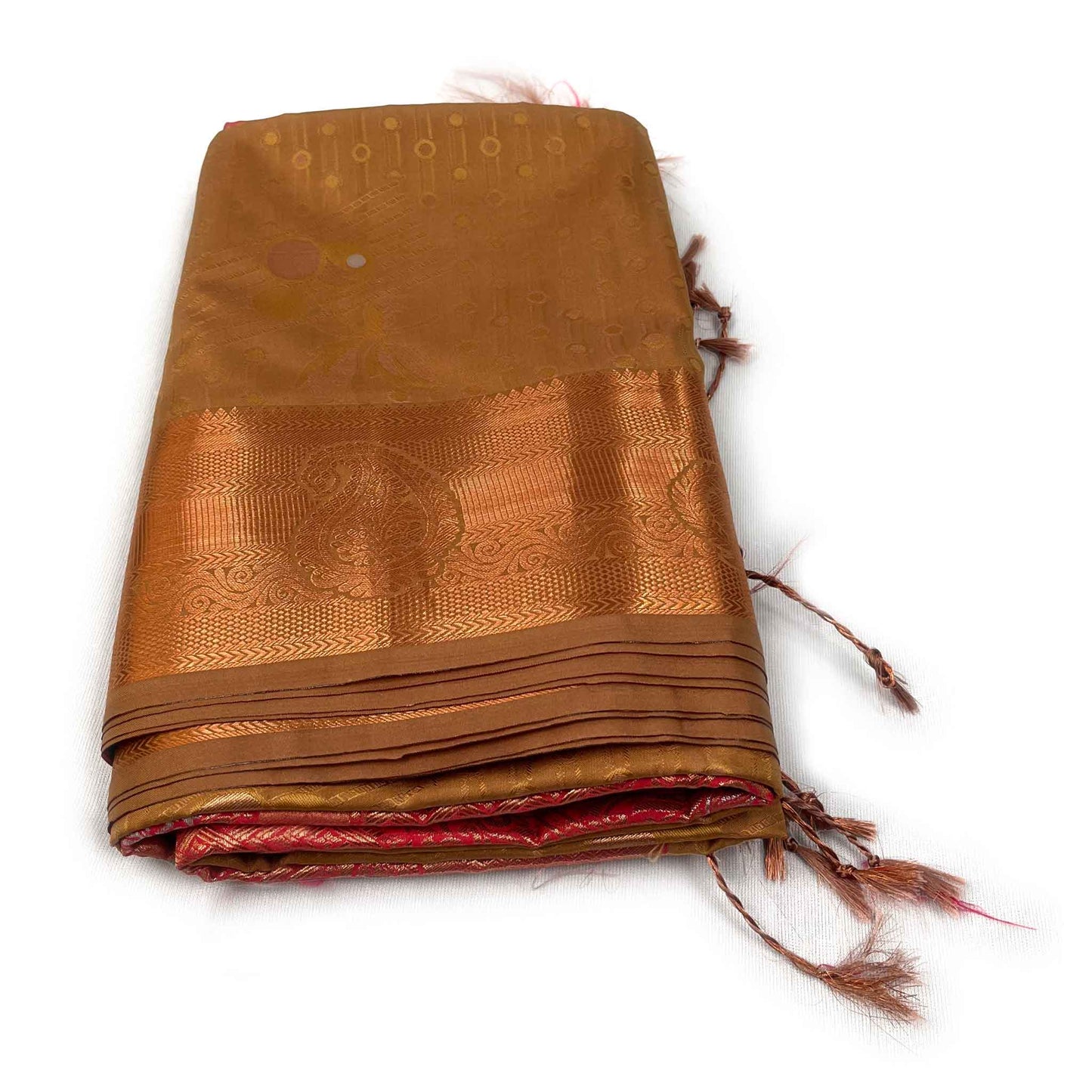 Copper Toned Brown & Pink Soft Pattu Saree