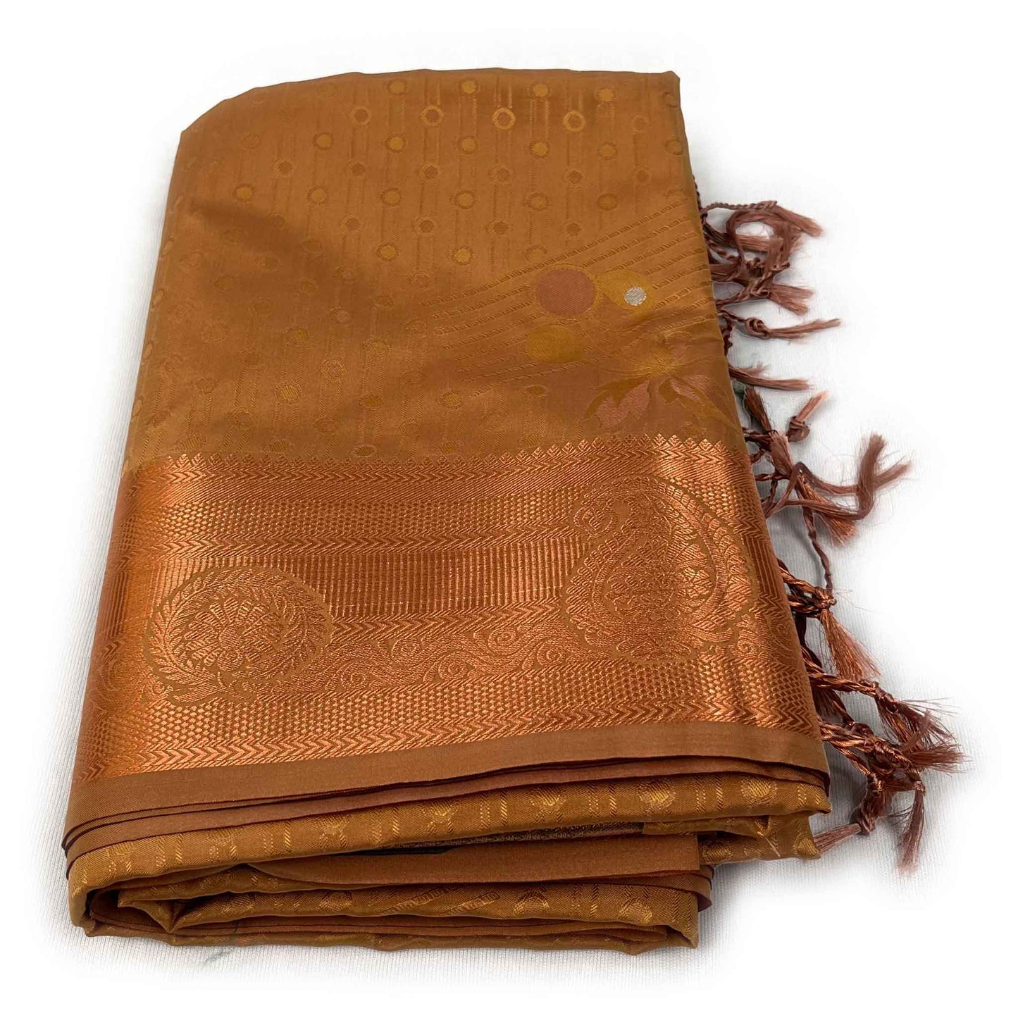 Copper Toned Brown & Green Soft Pattu Saree