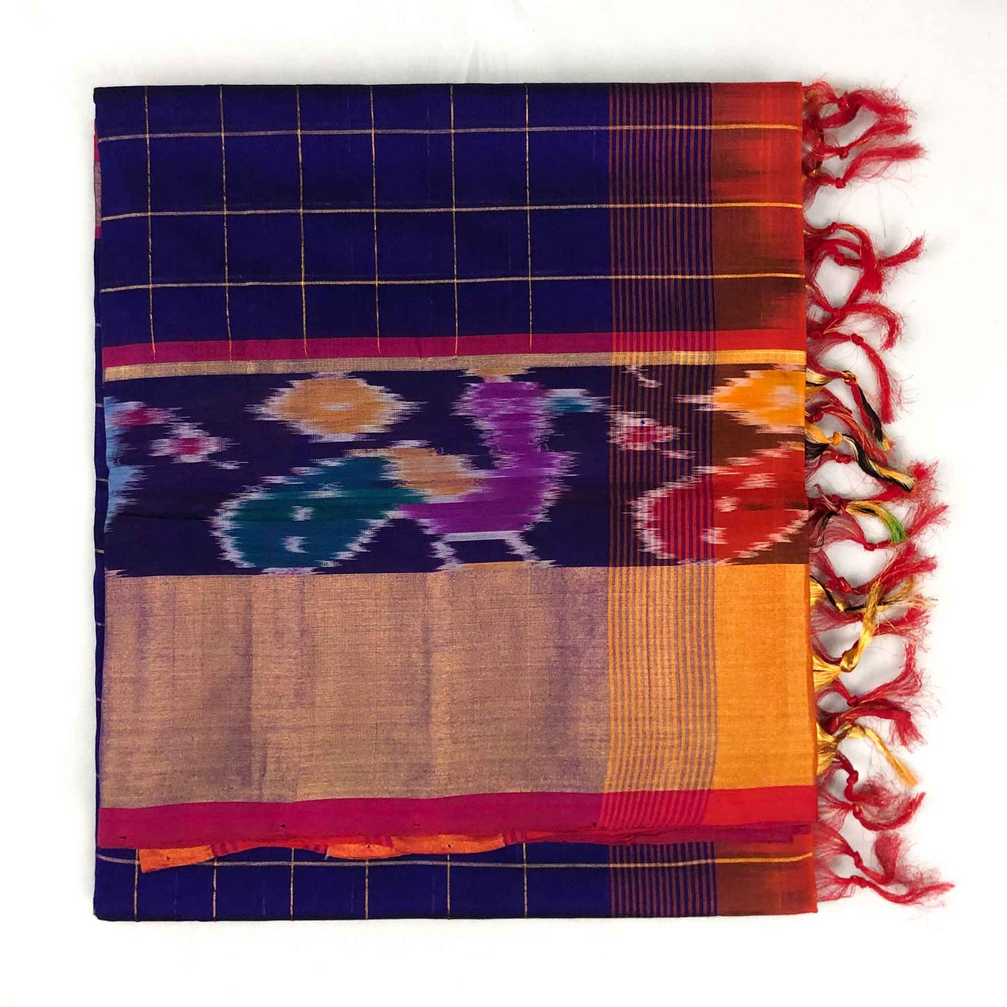 Venkatagiri Deep Violet & Red Cotton Pattu Saree