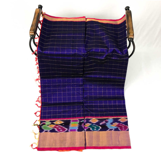 Venkatagiri Deep Violet & Red Cotton Pattu Saree