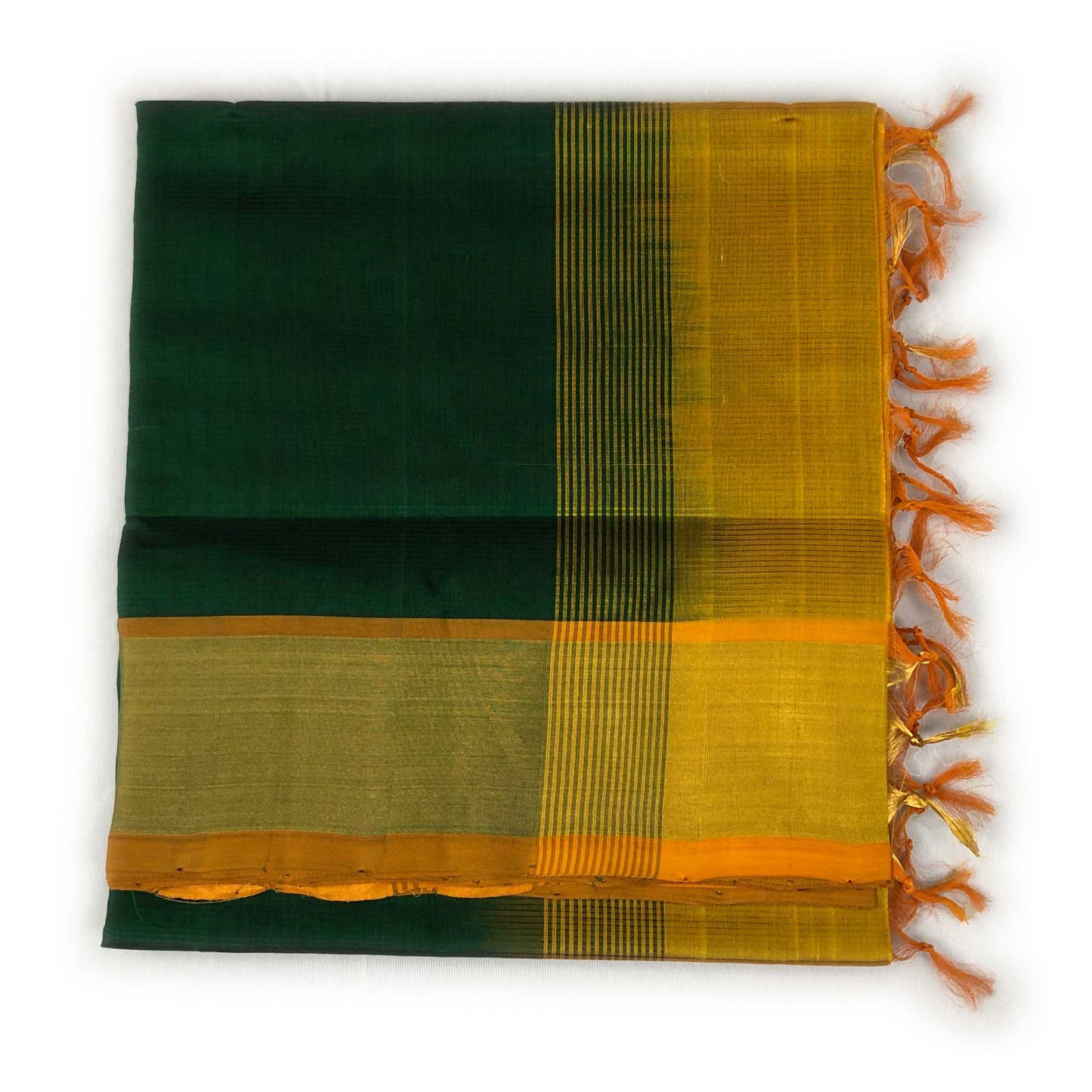 Venkatagiri Deep Green & Mustard Yellow Cotton Pattu Saree