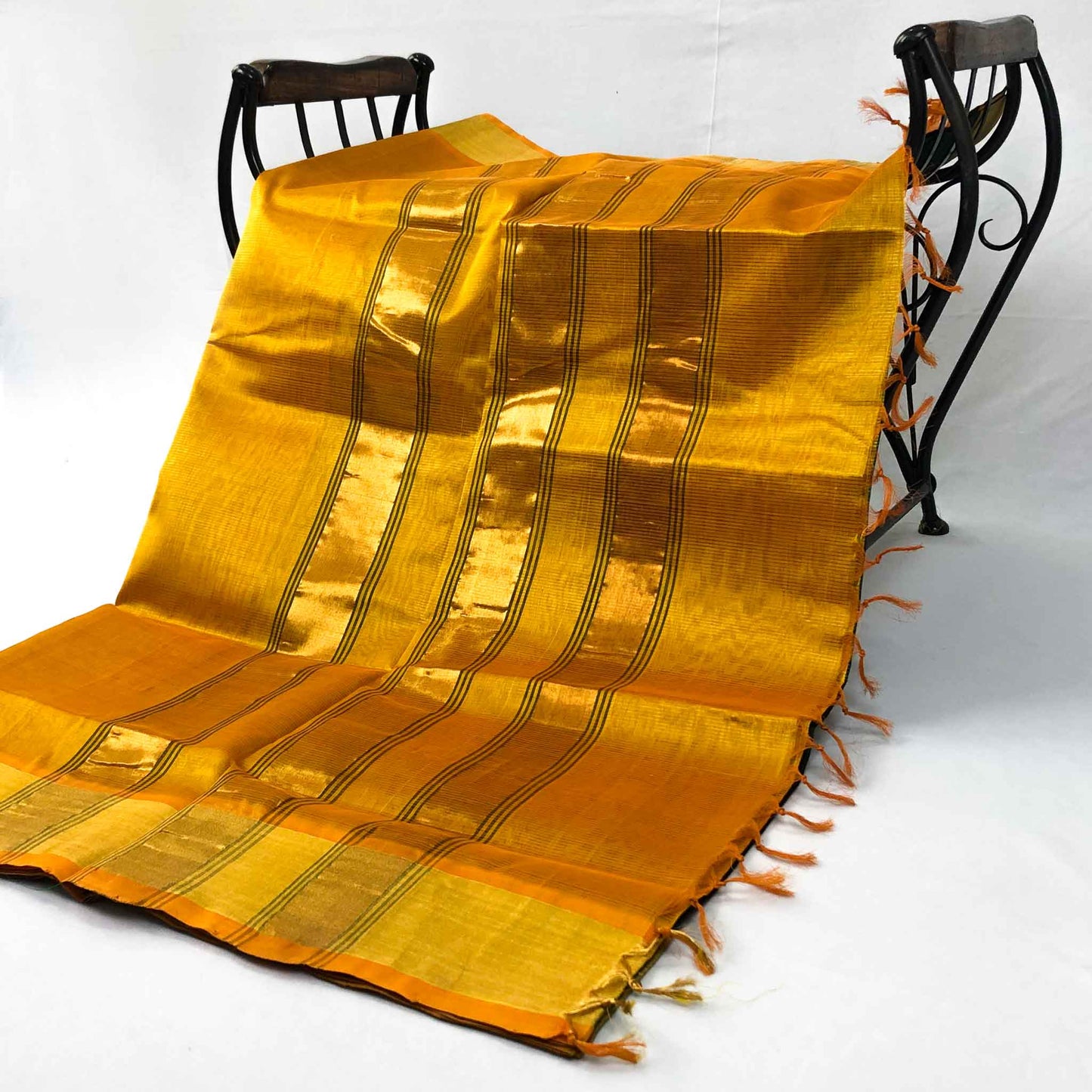 Venkatagiri Deep Green & Mustard Yellow Cotton Pattu Saree