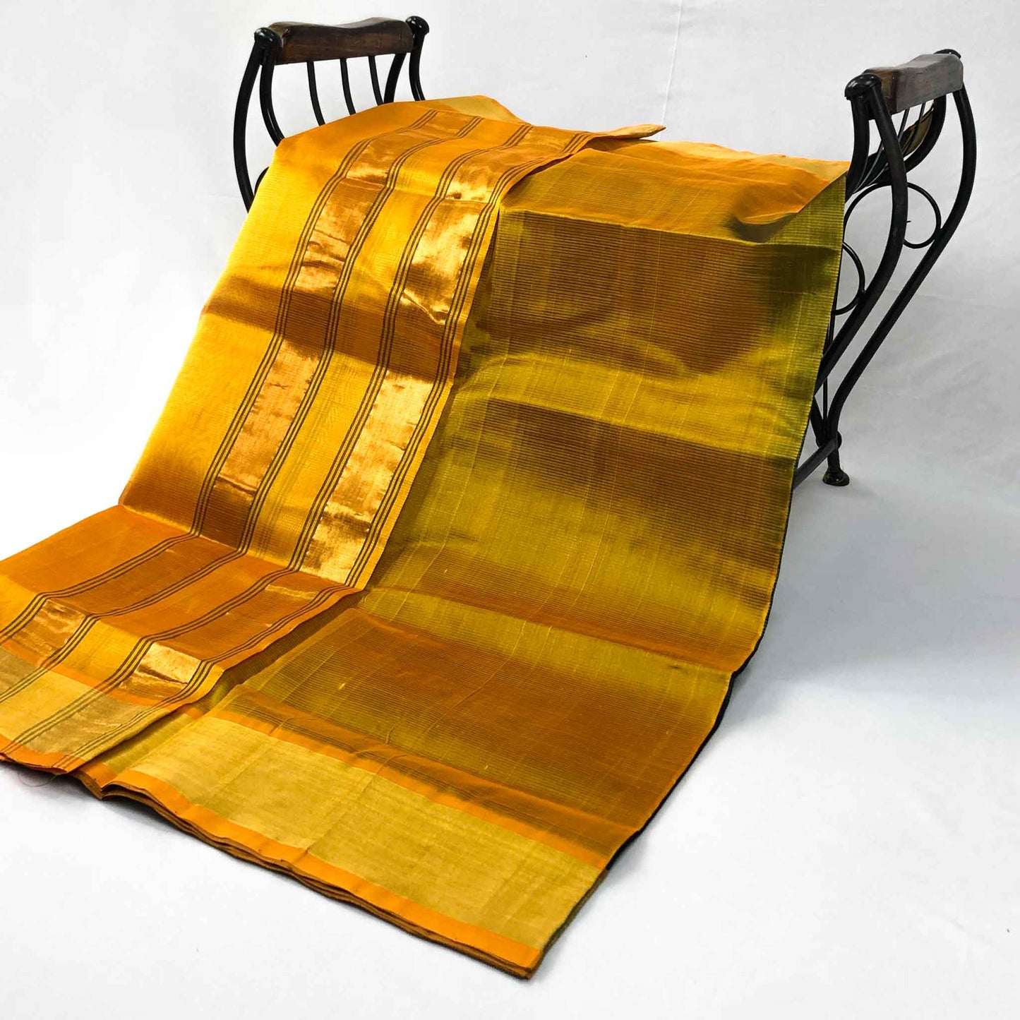 Venkatagiri Deep Green & Mustard Yellow Cotton Pattu Saree