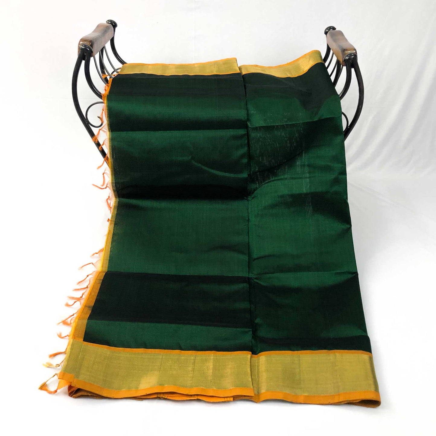 Venkatagiri Deep Green & Mustard Yellow Cotton Pattu Saree