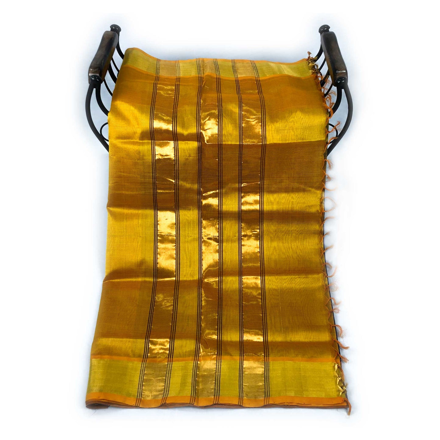 Venkatagiri Deep Violet & Mustard Yellow Cotton Pattu Saree