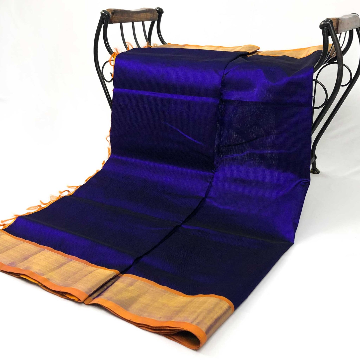 Venkatagiri Deep Violet & Mustard Yellow Cotton Pattu Saree