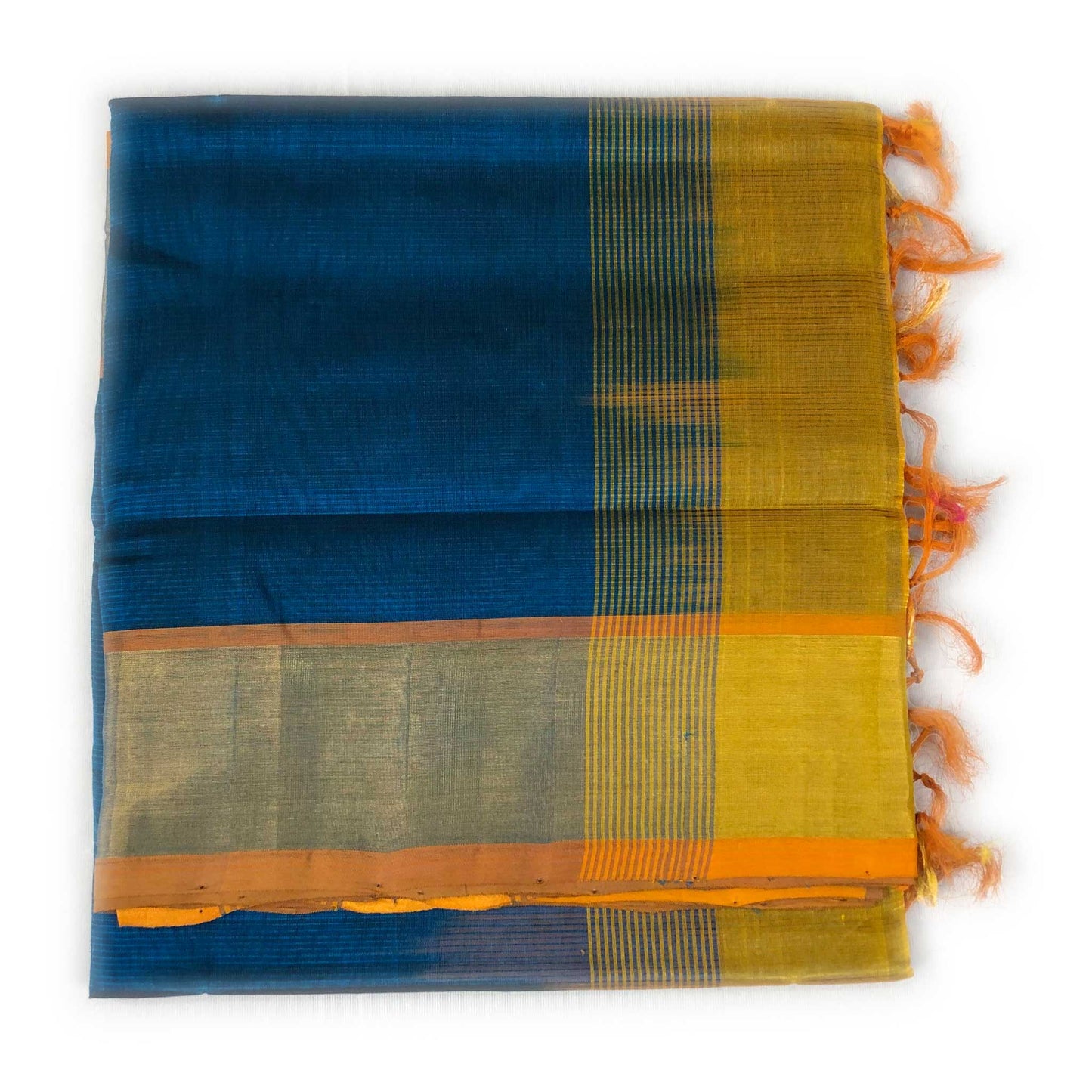 Venkatagiri Peacock Blue & Mustard Yellow Cotton Pattu Saree