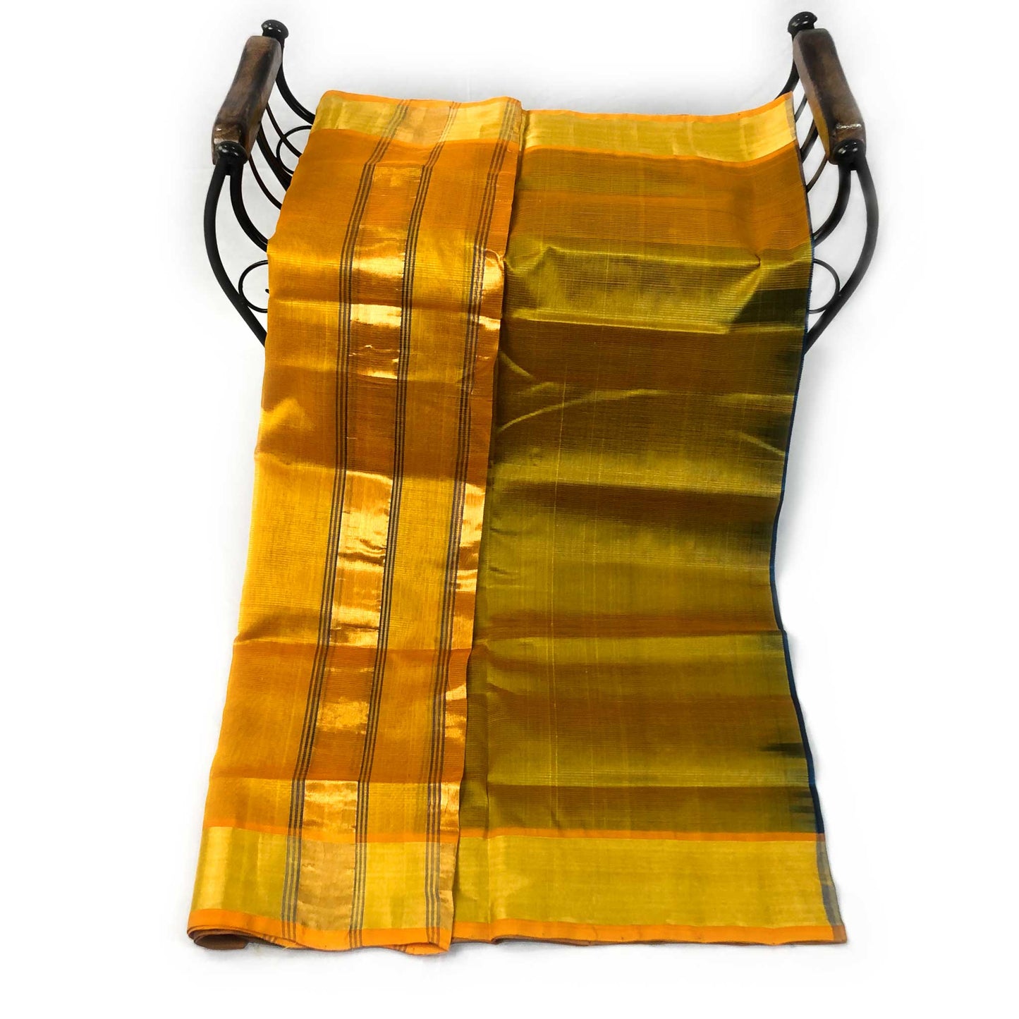 Venkatagiri Peacock Blue & Mustard Yellow Cotton Pattu Saree