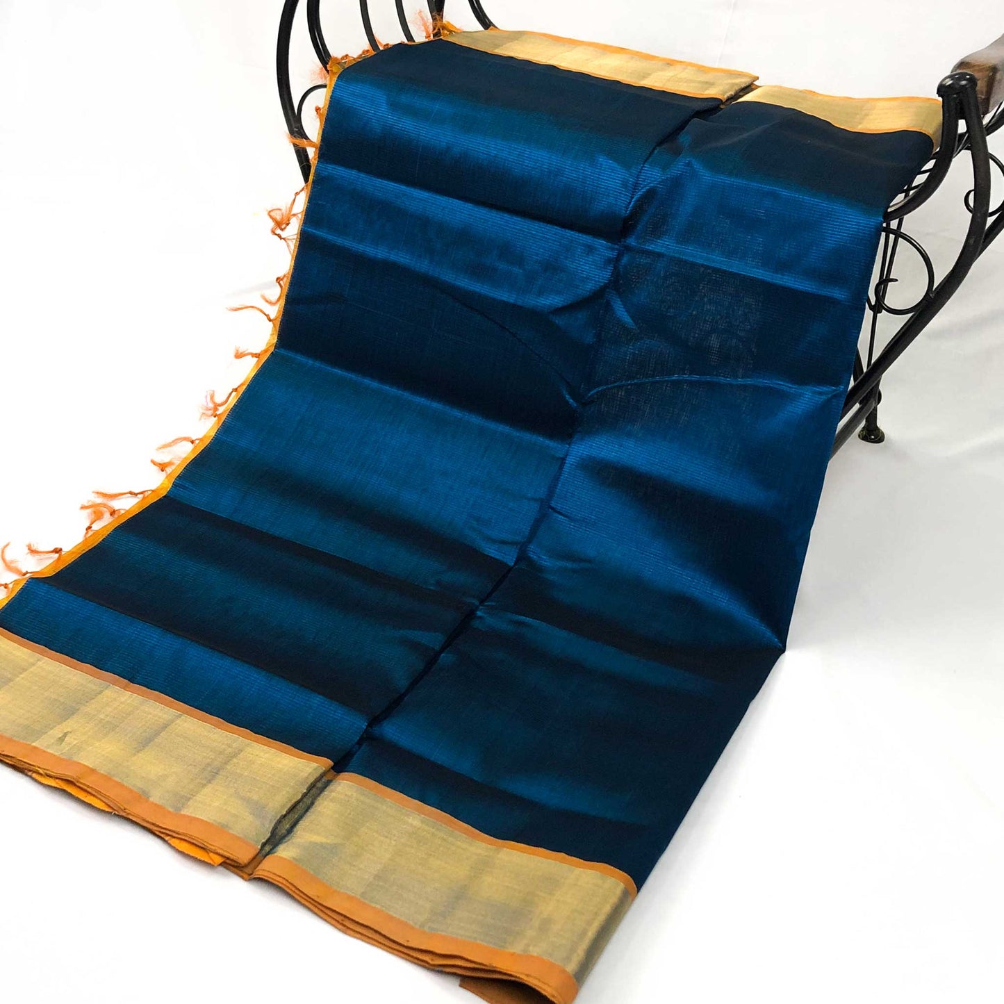 Venkatagiri Peacock Blue & Mustard Yellow Cotton Pattu Saree